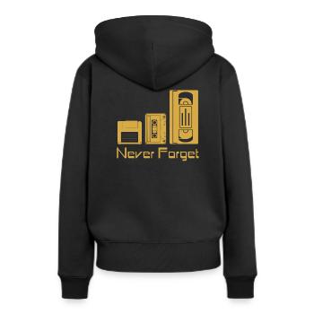 Never Forget Datenträger VHS Floppy Disc Kassette - Frauen Premium Bio Hoodie - Schwarz - Hinten - Julia (174cm)