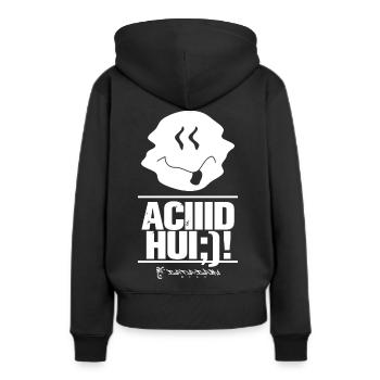 acid hui - Frauen Premium Bio Hoodie - Schwarz - Hinten - Julia (174cm)