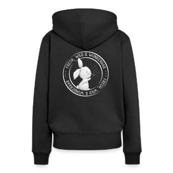 Frech, wild und wunderbar Hase mit Pusteblume - Frauen Premium Bio Hoodie - Schwarz - Hinten - Julia (174cm)