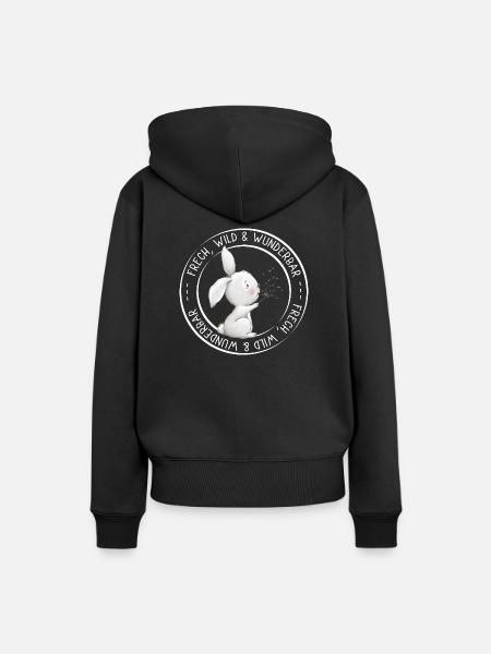 Frech, wild und wunderbar Hase mit Pusteblume - Frauen Premium Bio Hoodie - Schwarz