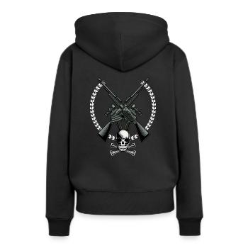 Waffen - Frauen Premium Bio Hoodie - Schwarz - Hinten - Julia (174cm)