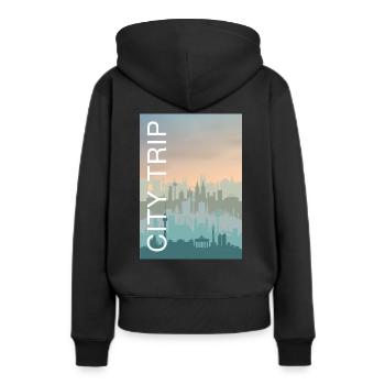 City Trip - Frauen Premium Bio Hoodie - Schwarz - Hinten - Julia (174cm)