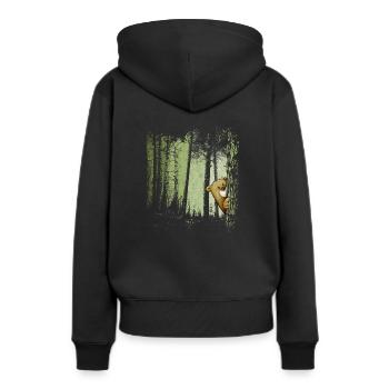 Lustiger Comic Bär versteckt im Zwielicht Wald - Frauen Premium Bio Hoodie - Schwarz - Hinten - Julia (174cm)