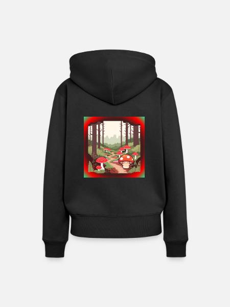 Pilze im Wald - Frauen Premium Bio Hoodie - Schwarz