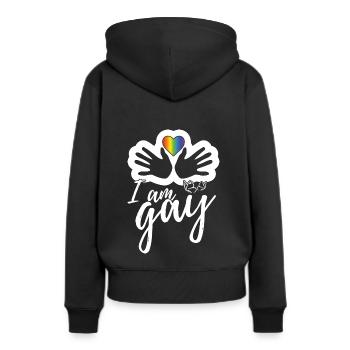 Je suis gay - Sweat à capuche Premium bio Femme - noir - Dos - Julia (174cm)