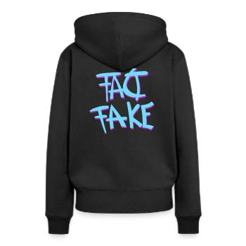 Fait fausse inscription - Vrai ou faux logo - Sweat à capuche Premium bio Femme - noir - Dos - Julia (174cm)