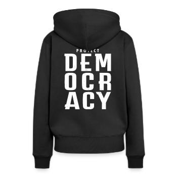 Protect Democracy Demokratie Schützen Statement - Frauen Premium Bio Hoodie - Schwarz - Hinten - Julia (174cm)