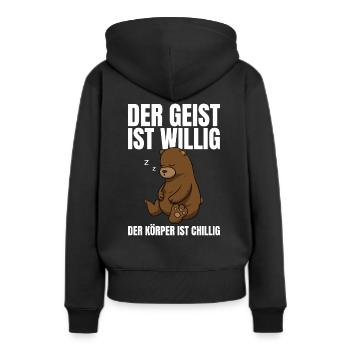 Der Geist Ist Willig Der Körper Chillig Bär - Frauen Premium Bio Hoodie - Schwarz - Hinten - Julia (174cm)