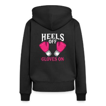 Heels Off Gloves on | Femmes filles boxe - Sweat à capuche Premium bio Femme - noir - Dos - Julia (174cm)