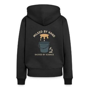 Boire du lait cru Lait cru de la ferme Fraîcheur - Sweat à capuche Premium bio Femme - noir - Dos - Julia (174cm)