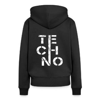 Minimal Techno - Frauen Premium Bio Hoodie - Schwarz - Hinten - Julia (174cm)