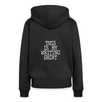 Writing/Writer : Writing Shirt - Frauen Premium Bio Hoodie - Schwarz - Hinten - Julia (174cm)