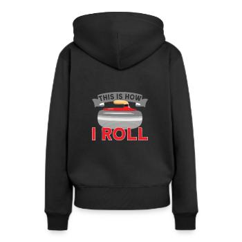 Curling Eissport Curlin - Frauen Premium Bio Hoodie - Schwarz - Hinten - Julia (174cm)