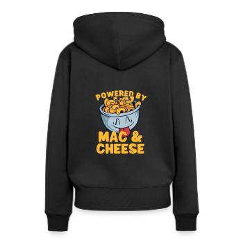 MAC AND CHEESE GIFT: powered by mac & cheese - Frauen Premium Bio Hoodie - Schwarz - Hinten - Julia (174cm)