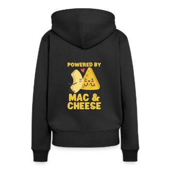 MAC AND CHEESE GIFT: powered by mac & cheese - Frauen Premium Bio Hoodie - Schwarz - Hinten - Julia (174cm)