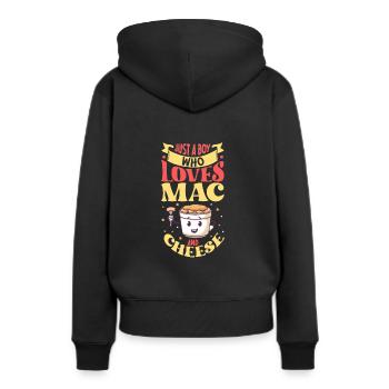 MAC AND CHEESE GIFT: powered by mac & cheese - Frauen Premium Bio Hoodie - Schwarz - Hinten - Julia (174cm)