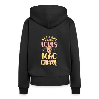 MAC AND CHEESE GIFT: powered by mac & cheese - Frauen Premium Bio Hoodie - Schwarz - Hinten - Julia (174cm)