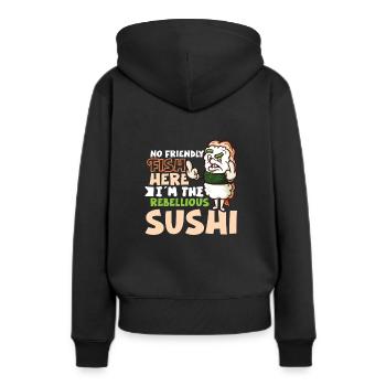 Drôle de sushis malheureux Nourriture japonaise Miso-Malheureux - Sweat à capuche Premium bio Femme - noir - Dos - Julia (174cm)