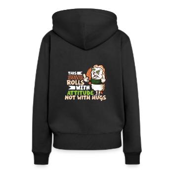 Drôle de sushis malheureux Nourriture japonaise Miso-Malheureux - Sweat à capuche Premium bio Femme - noir - Dos - Julia (174cm)