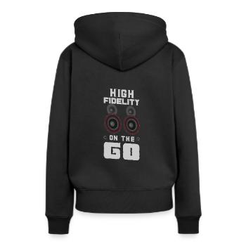 AUDIOLOGIST / CAR STEREO : Run Your System - Frauen Premium Bio Hoodie - Schwarz - Hinten - Julia (174cm)