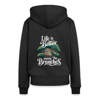 Constructeur de cabanes dans les arbres Construction de cabane dans les arbres - Sweat à capuche Premium bio Femme - noir - Dos - Julia (174cm)