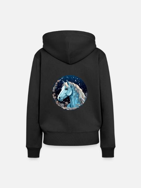 Pferd im Winter - Frauen Premium Bio Hoodie - Schwarz