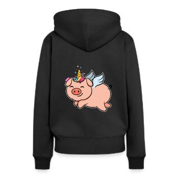 Cochon porte-bonheur cochon licorne - Sweat à capuche Premium bio Femme - noir - Dos - Julia (174cm)