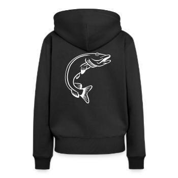 Hecht - Frauen Premium Bio Hoodie - Schwarz - Hinten - Julia (174cm)