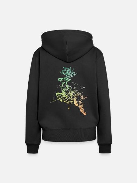 Hirsch mit Kompass - Frauen Premium Bio Hoodie - Schwarz