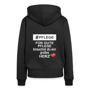 Pflege - Großes Herz - Frauen Premium Bio Hoodie - Schwarz - Hinten - Julia (174cm)