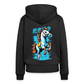 Cheval sauvage en coloré - Sweat à capuche Premium bio Femme - noir - Dos - Julia (174cm)