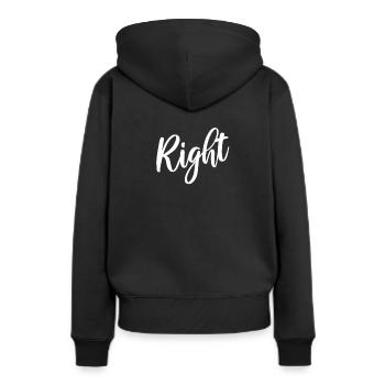 right richtig - Frauen Premium Bio Hoodie - Schwarz - Hinten - Julia (174cm)