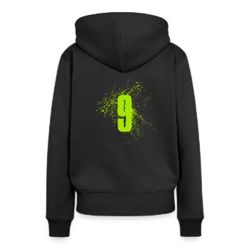 9 ans Neuf ans - Sweat à capuche Premium bio Femme - noir - Dos - Julia (174cm)