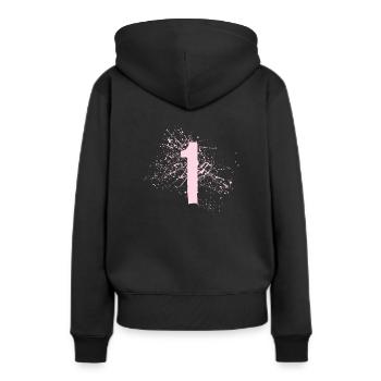 1 Eins - Frauen Premium Bio Hoodie - Schwarz - Hinten - Julia (174cm)