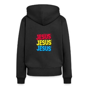 Jésus Jésus Jésus - Sweat à capuche Premium bio Femme - noir - Dos - Julia (174cm)
