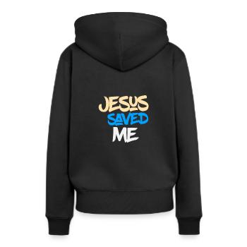 Jésus m'a sauvé / Jésus m'a sauvé - Sweat à capuche Premium bio Femme - noir - Dos - Julia (174cm)