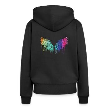 Angelwings,ailes,aquarelle,LGTB,ailes d’ange,coloré - Sweat à capuche Premium bio Femme - noir - Dos - Julia (174cm)