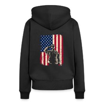 Veteran - Frauen Premium Bio Hoodie - Schwarz - Hinten - Julia (174cm)