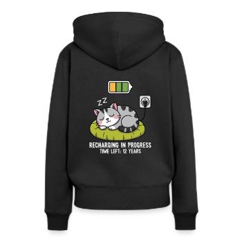 Aufladen läuft Katze - Frauen Premium Bio Hoodie - Schwarz - Hinten - Julia (174cm)