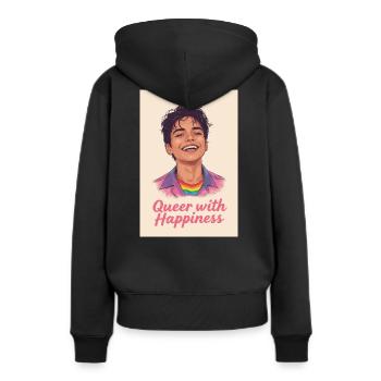 Queer avec bonheur - Sweat à capuche Premium bio Femme - noir - Dos - Julia (174cm)