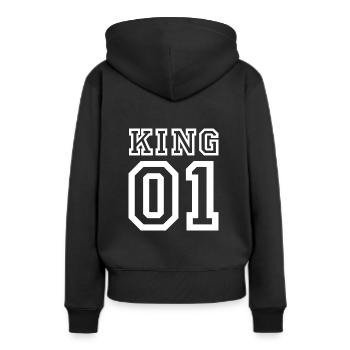 King 01, Paar-Liebe, verliebt, Beziehung, liebe - Frauen Premium Bio Hoodie - Schwarz - Hinten - Julia (174cm)