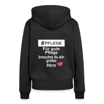 Pflege - Großes Herz - Frauen Premium Bio Hoodie - Schwarz - Hinten - Julia (174cm)