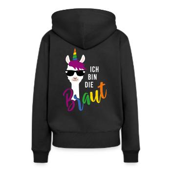 LGBTQ Braut Lama Einhorn Regenbogen JGA - Frauen Premium Bio Hoodie - Schwarz - Hinten - Julia (174cm)