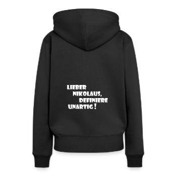 Nikolaus-Shirt - Frauen Premium Bio Hoodie - Schwarz - Hinten - Julia (174cm)