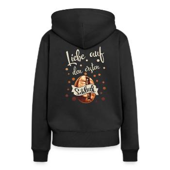 Kaffee - Liebe auf den ersten Schluck - Frauen Premium Bio Hoodie - Schwarz - Hinten - Julia (174cm)