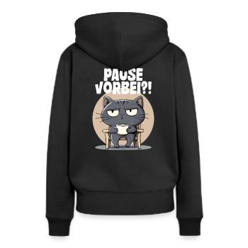 Graue Katze - Pause vorbei? - Frauen Premium Bio Hoodie - Schwarz - Hinten - Julia (174cm)