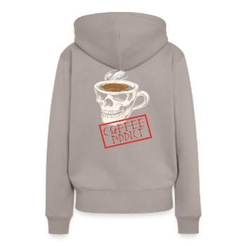 Coffee addict busted - Frauen Premium Bio Hoodie - Taupe - Hinten - Julia (174cm)