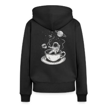 Kaffee im All - Frauen Premium Bio Hoodie - Schwarz - Hinten - Julia (174cm)