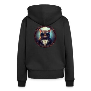 Cat Pilot Steampunk - Frauen Premium Bio Hoodie - Schwarz - Hinten - Julia (174cm)