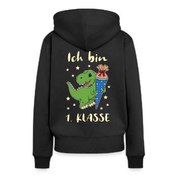 Dino Schulanfang - Frauen Premium Bio Hoodie - Schwarz - Hinten - Julia (174cm)